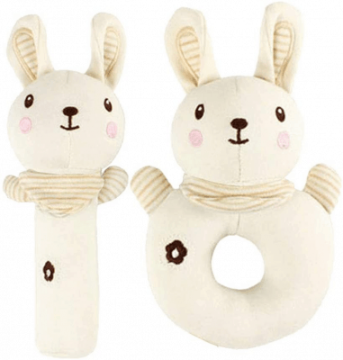 Plush Rattle and Ring Set – Sweet and practical baby girl gift idea