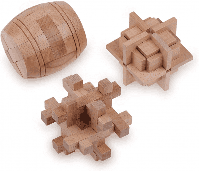 3 D Wooden Puzzle Brain Teaser – Fun stocking stuffer gift idea for 9 year old boys